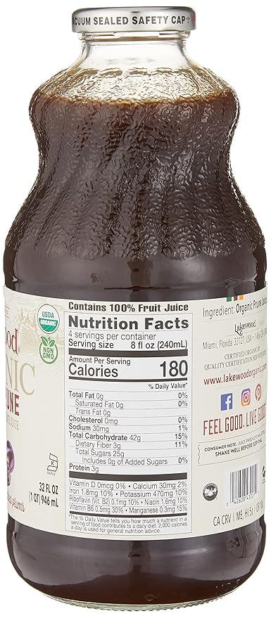 Lakewood Organic 100% Juice Pure Prune (1 X 32 FL OZ) (Pack of 2)