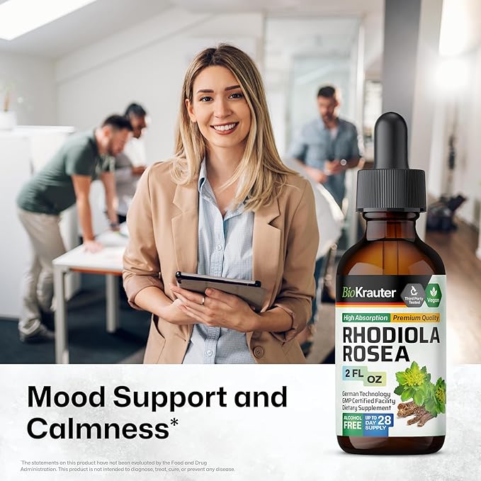 BIO KRAUTER® Rhodiola Rosea for Calm &amp Sleep Support - Vegan Rhodiola Rosea Supplement for Mood Support - Natural Calm Drops for Relaxation 2 Fl.Oz 28-Day Supply Alcohol &amp Sugar Free