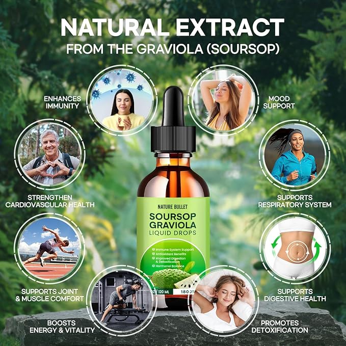 Soursop Bitters Liquid Organic Extract: Soursop Graviola Liquid Drop for Cell Support &amp Regeneration Immune System and Gut Health 120 ML