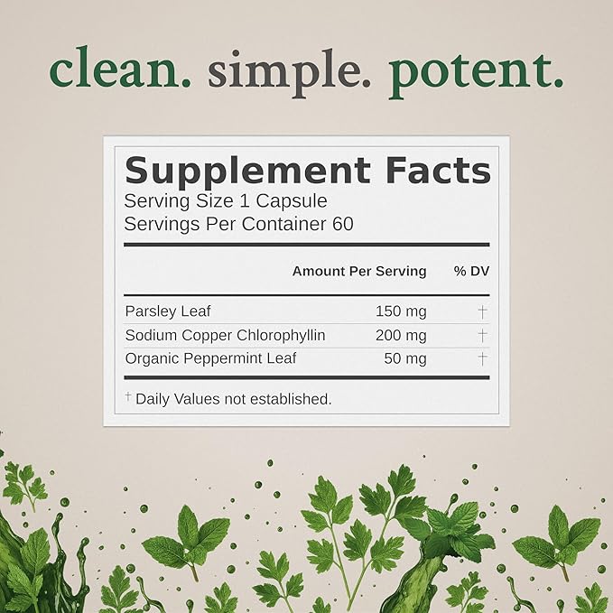 Body Deodorizing Supplement - 200mg Chlorophyll Capsules for 24hr Freshness | Gut &amp Skin Health | Vegan Body Magic Capsules (60ct)