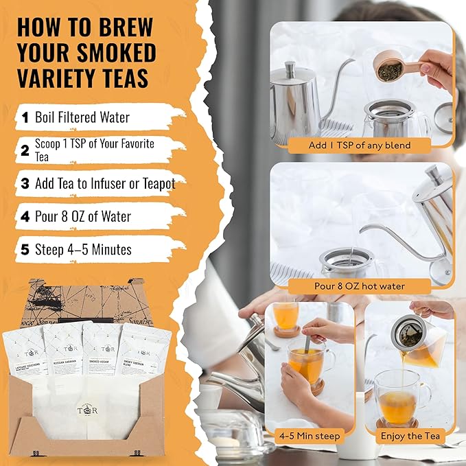Tea Runners Smoked Tea Variety Pack - Lapsang Souchong Russian Caravan Smoked Assam Smoky Siberian Blend | Loose Leaf Black Teas | High Caffeine Organic &amp Premium Quality | 0.75 Oz each Pack o