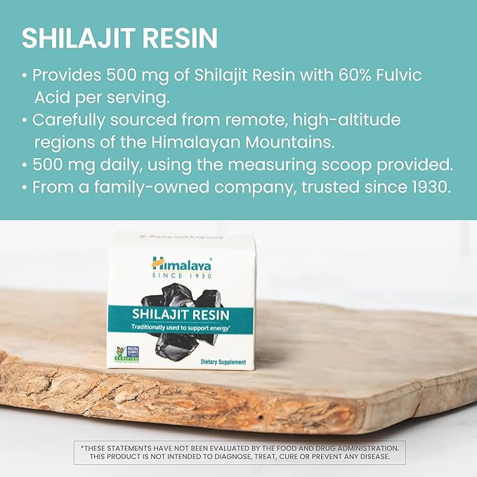 Himalayan Shilajit Resin Energy Superfood 60% Fulvic Acid Non-GMO 0.7 oz (20g) Jar 40-Day Supply