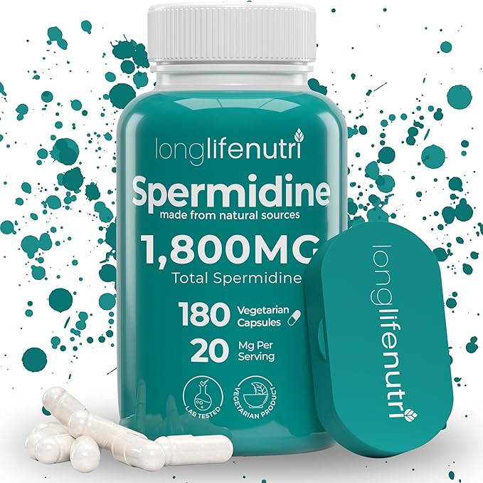 LongLifeNutri Spermidine 20mg Supports Cellular Health &amp Brain Function - 180 Count 2 Serving Size Vegan Capsules Wheat Germ Extract Naturally Support Wellness Lab Tested Crafted in USA