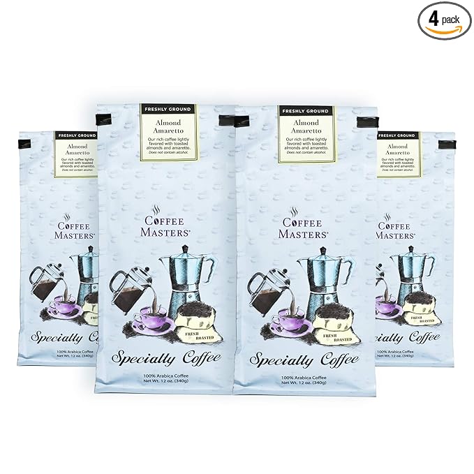 Coffee Masters Flavored Coffee Almond Amaretto Ground 12-Ounce Bags (Pack of 4)