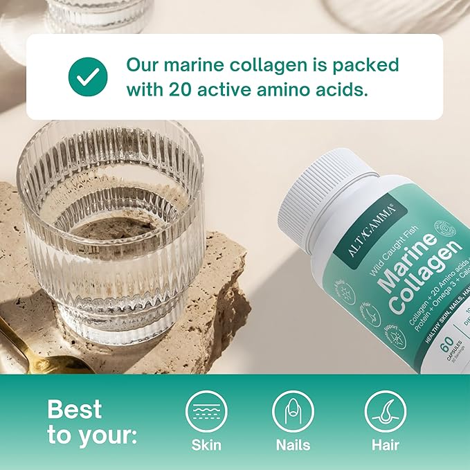 Marine Collagen Peptides - Hair Skin Nails &amp Joint Supplement - Organic Marine Collagen for Women &amp Men Non-GMO Gluten-Free No Fillers 60 Marine Collagen Capsules