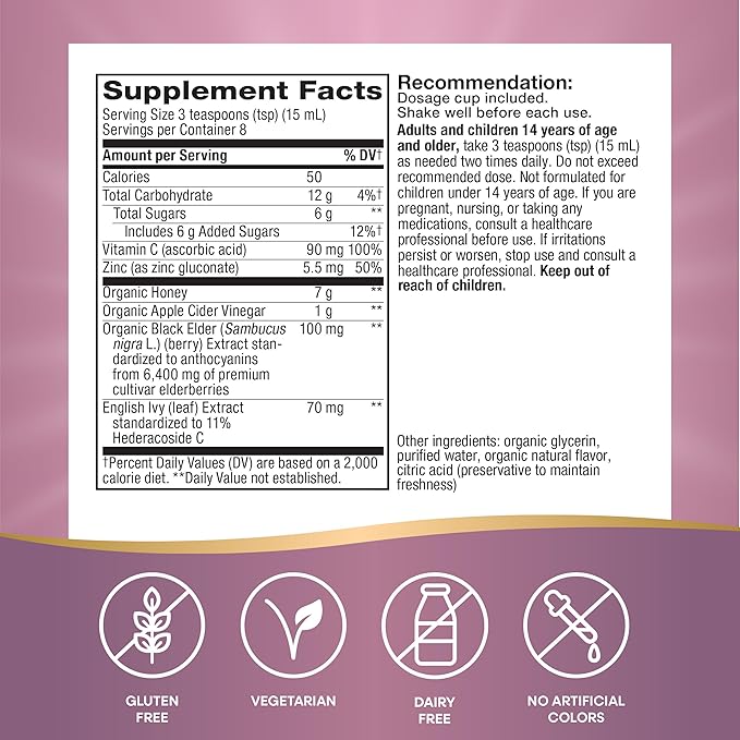 Nature's Way Sambucus HoneyBerry Cough Syrup with Black Elderberry Extract &amp Organic Honey Immune Support* 4 Fl. Oz