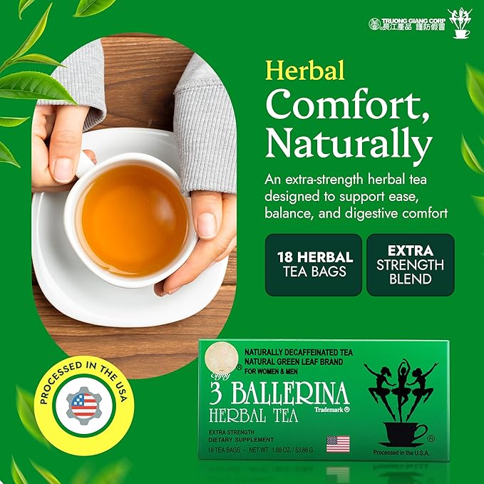 3 Ballerina Diet Tea Extra Strength – Caffeine-Free Herbal Tea Bags for Digestive Comfort and Weight Maintenance – Pack of 4 (72 Count)