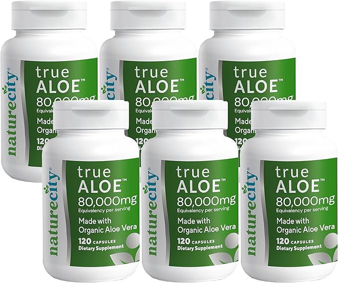 NatureCity True-Aloe Per Serving– Made with Organic Aloe Vera (720 Capsules) Digestive Skin and Joint Support|Small Easy-to-Swallow Pills