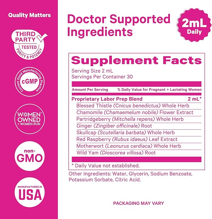 Pink Stork Labor Prep Tincture – Red Raspberry Leaf Chamomile Ginger &amp 8 Herbs – Third Trimester Pregnancy + Postpartum Recovery &amp Lactation Support – 2 oz Herbal Supplement