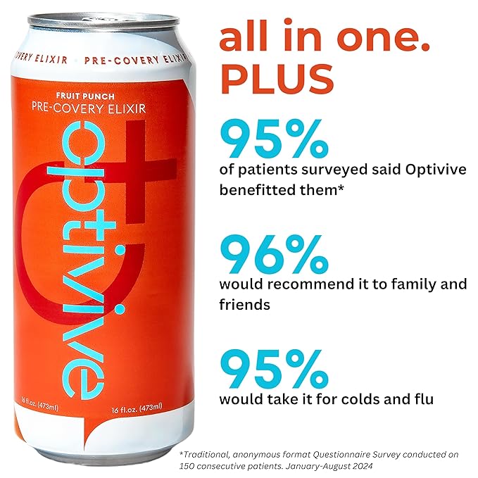 Optivive Pre-covery Elixir Clear Liquid Nutrition Pre Surgery Drink Post Op Surgery Essentials Chemotherapy Must Haves for Women and Men Colonoscopy Prep Drink Fruit Punch Flavor 16oz (4 Pack)