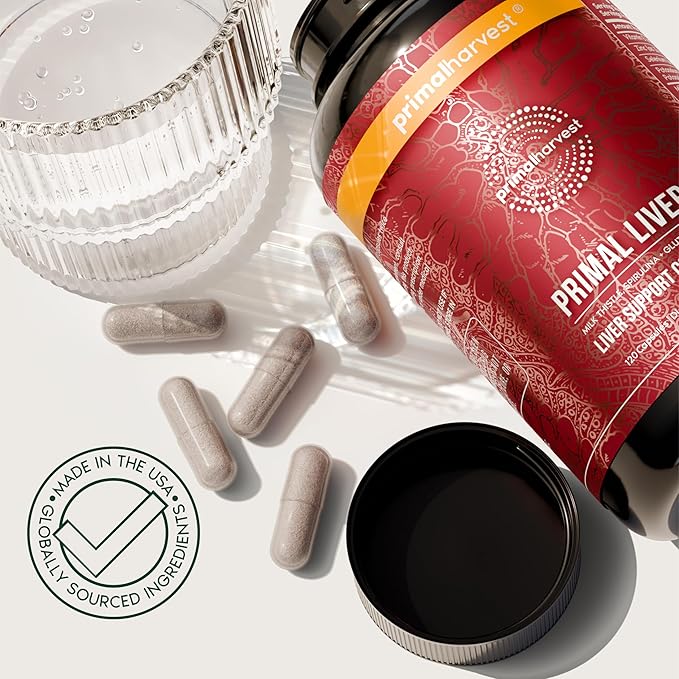 Primal Harvest Primal Liver Liver Supplement with Alpha-Lipoic Acid L-Cysteine HCL L-Glutathione Milk Thistle and Spirulina for Men and Women 120 Capsules