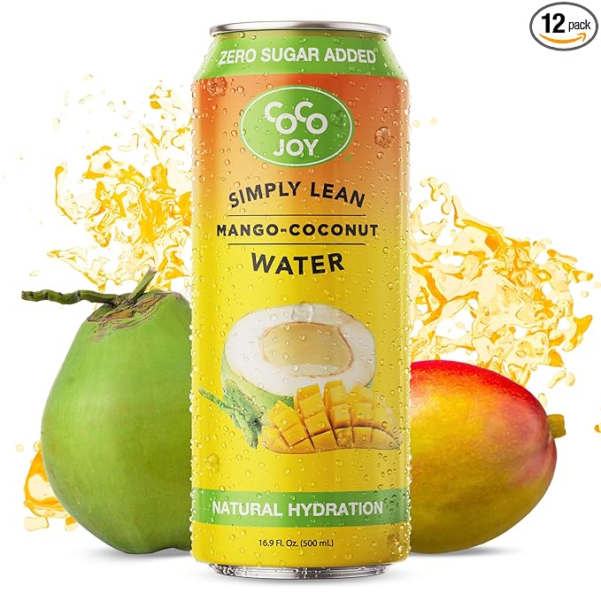 CoCo Joy Lean Mango Coconut Water Zero Sugar Added Low-Carb High-Calcium Nutrient-Rich Drink 12 pack