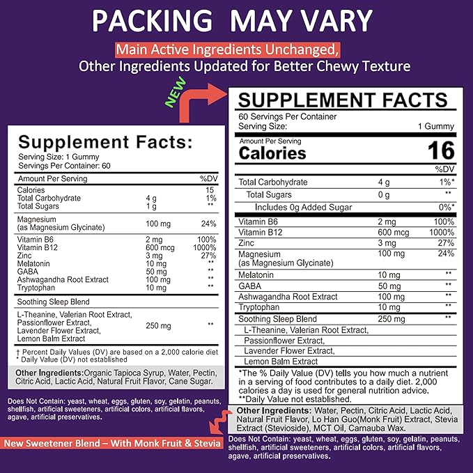 Melatonin Gummies 10mg 20mg for Adults Melatonin 10 mg per Gummy with Ashwagandha Magnesium Glycinate GABA L-theanine Valerian Root &amp Lemon Balm Rest Support Supplement Grape Flavor 2-Pack