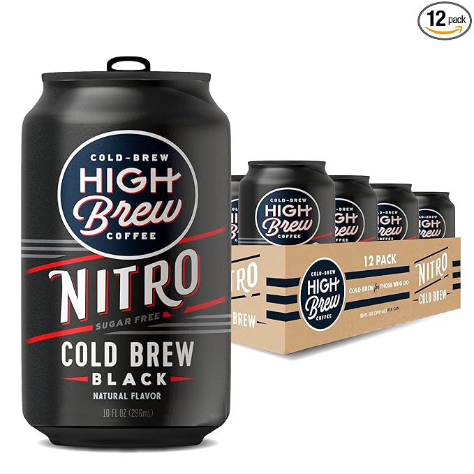 High Brew Coffee Nitro Black Cold Brew Coffee Sugar Free Dairy Free 10 Fl Oz Ready-To-Drink (Pack of 12)