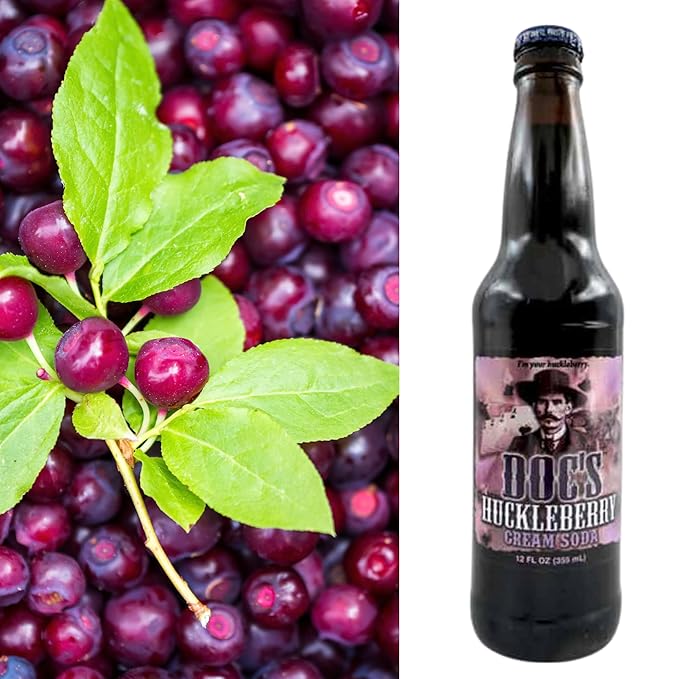 Doc's Huckleberry Cream Soda | Delicious Cream Soda with Real Cane Sugar | 12 oz Glass Bottles with Crazy Soda Pop Bottle Opener (6 Pack)