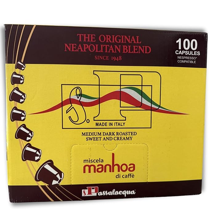 Caffè Passalacqua 100 x (5.5g) Capsules Nespresso Compatible Pods Medium Dark Roast Espresso Coffee Sweet Creamy Italian Blend Made in Italy