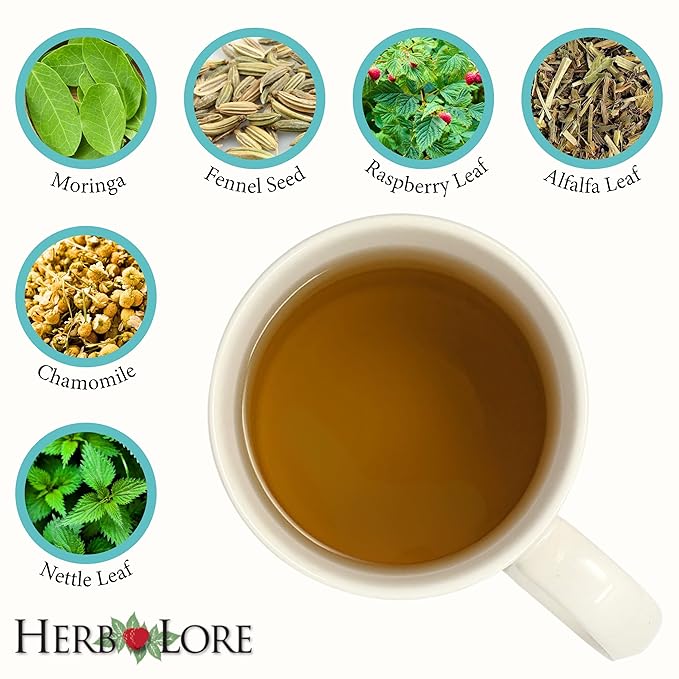 Herb Lore Organic Nursing Tea - 58 Servings - Loose Leaf - Fenugreek Free Lactation Tea with Moringa for Breastfeeding Moms