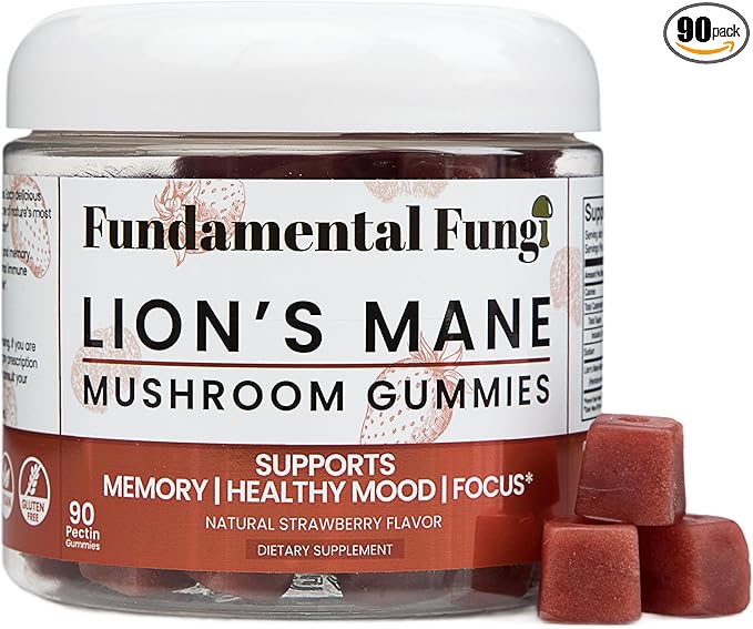 Organic Lion's Mane Mushroom Gummies | 90 Servings | Brain Health Focus Clarity &amp Memory Mushroom Supplement Gummies | 90 Organic Lions Mane Gummys for Adults
