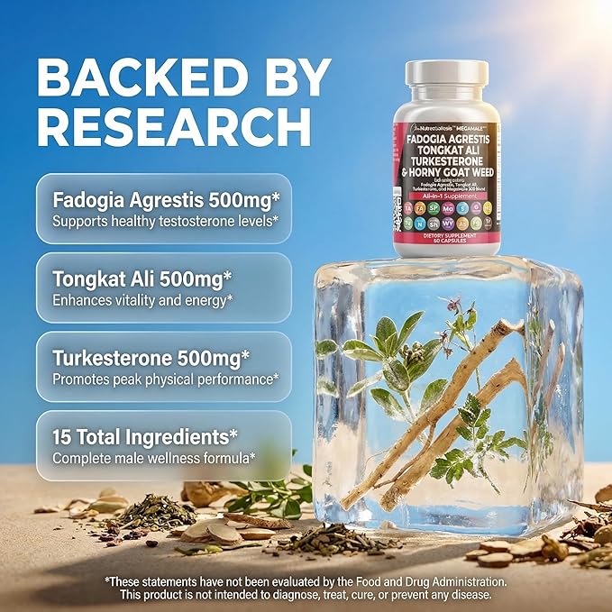 Clean Nutraceuticals Fadogia Agrestis Tongkat Ali Turkesterone Supplement with Horny Goat Weed Saw Palmetto Maca Root Siberian Ginseng Tribulus Terrestris Fenugreek Wild Yam - 60 Count