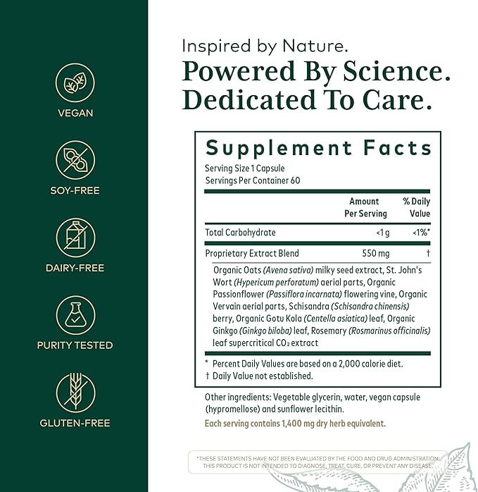 GAIA HERBS PRO Emotional Balance - Supports Stress &amp Cognitive Health* - St. John's Wort Passionflower Vervain &amp Oats - Vegan - 60 Liquid Phyto-Caps (60 Servings)
