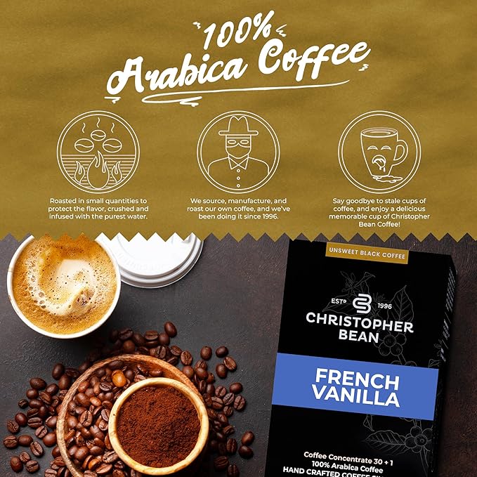 Christopher Bean Coffee - 396 servings 30 to 1 Blend Bag in Box Liquid Instant Coffee or Cold Brew Coffee Concentrate - Hot or Iced Coffee - French Vanilla