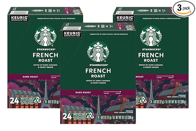 Starbucks French Roast Dark Coffee 72 K-Cups (3 Pack of 24 k-cups)