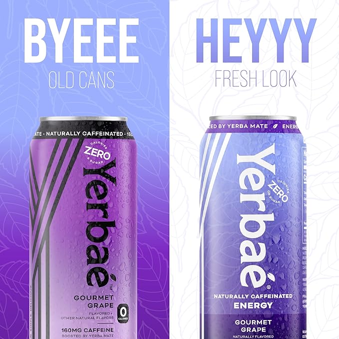 Yerbae Energy Beverage - Gourmet Grape 0 Sugar 0 Calories 0 Carbs Energized by Yerba Mate Plant-Based Healthy Alternative to Sugary Energy Drinks 16oz cans (12 Pack)