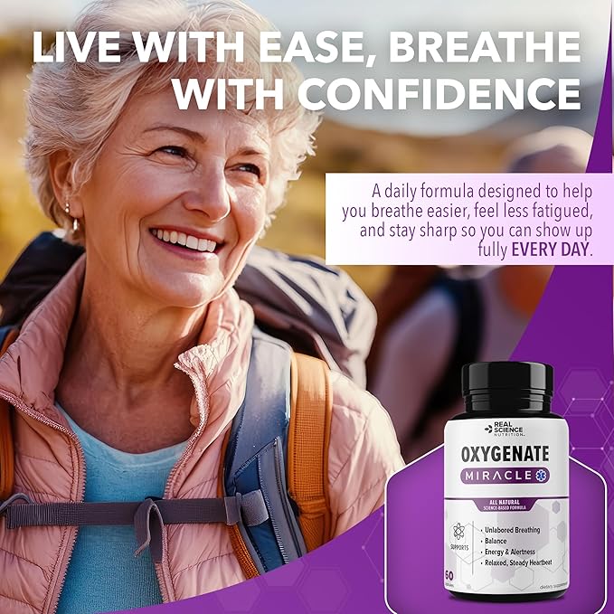 Real Science Oxygenate Miracle – Daily Lung &amp Circulation Support Supplement for Breathing Comfort and Energy – Supports Respiratory Function and Overall Wellness 60 Caps