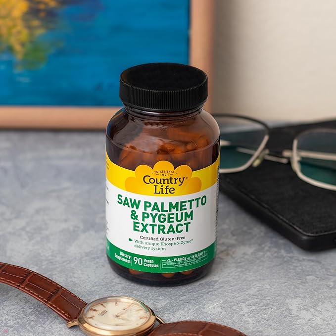 Country Life Saw Palmetto &amp Pygeum Extract - Prostate Health Supplement for Men's Health - Promotes Healthy Urinary Tract Function 90 Capsules