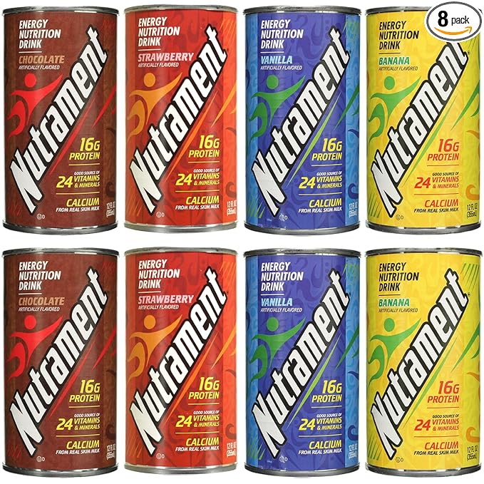 Nutrament Nutritional Drink Meal Replacement Energy Nutrition drink 4 Flavor Variety Pack 12 Ounce (Pack of 8)