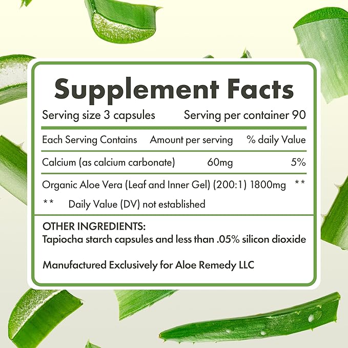 Aloe Vera Capsules 180 Count Freeze Dried Gel and Leaf Powder for IC BPS Support Digestive and Bladder Health Made in USA Natural Supplement