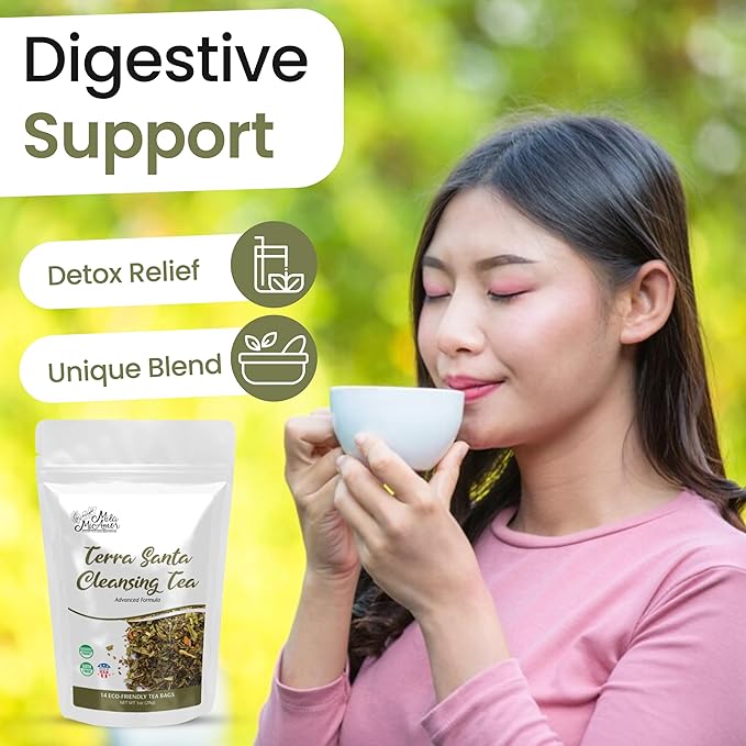 Milamiamor Terra Santa Cleansing Tea – Herbal Detox Digestive Relief &amp Bloating Reduction Proven Laxative Blend with Antioxidants for Digestive Cleanse &amp Natural Detox Made in USA 14 Tea B