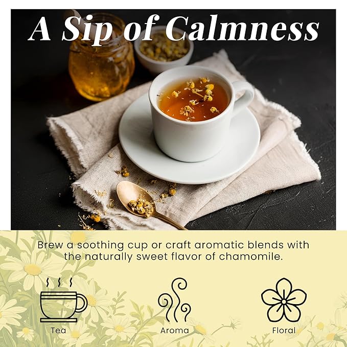 Chamomile Flowers 1 LB 100% Natural Loose Leaf Chamomile Tea Whole Dried Flowers for Herbal Tea 1 LB Bulk Pack Resealable Bag for Freshness - By Yogi’s Gift®