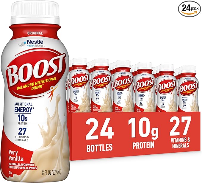 BOOST Original Ready to Drink Nutritional Drinks Very Vanilla 8 Fl Oz Bottles Pack of 24