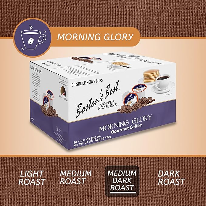 Boston’s Best - Morning Glory Blend Delicious Medium Dark Roast Coffee Gourmet Compatible with Keurig Coffee Maker 1 Count (80 Single Serve Cups)