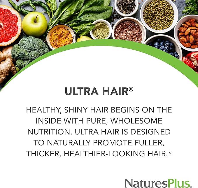 NaturesPlus Ultra Hair Plus - 60 Tablets Pack of 2 - Sustained Release Formula for Men &amp Women - Gluten Free - 60 Total Servings