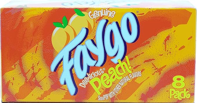 Faygo Peach! flavor soda pop 12-fluid ounce cans 8-pack in box (1)