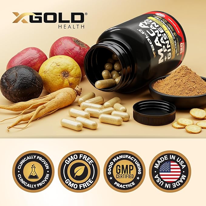 Maca Root Capsules 10000mg + Korean Panax Ginseng 1400mg - 20x Concentrated Extract Black + Red + Yellow Maca Root 10x Concentrated Extract Panax Ginseng Capsules - Ultra Potent &amp Highly Purifi