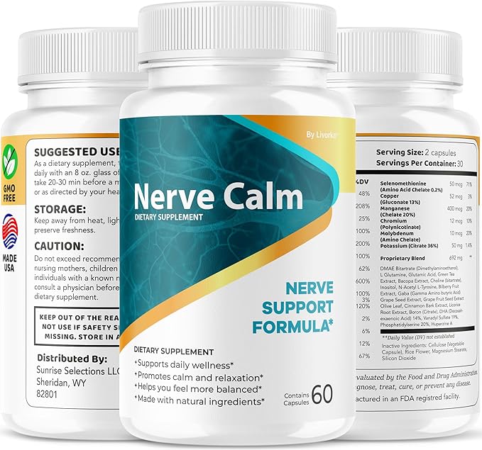 (2 Pack) Nerve Calm Capsules - Official NerveCalm Premium Formula Supplement Pills Advanced Support Formula for Wellness &amp Overall Health All Natural Nerve Calm Reviews 120 Capsules for 2 Month