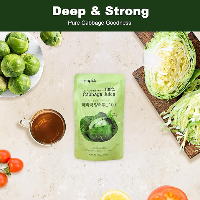 TerraPick Korean Cabbage Extract– Gut Health &amp Digestion Support 100% Pure Cabbage Extract No Additives or Preservatives Daily Alkaline Wellness Drink (30 Pouches)