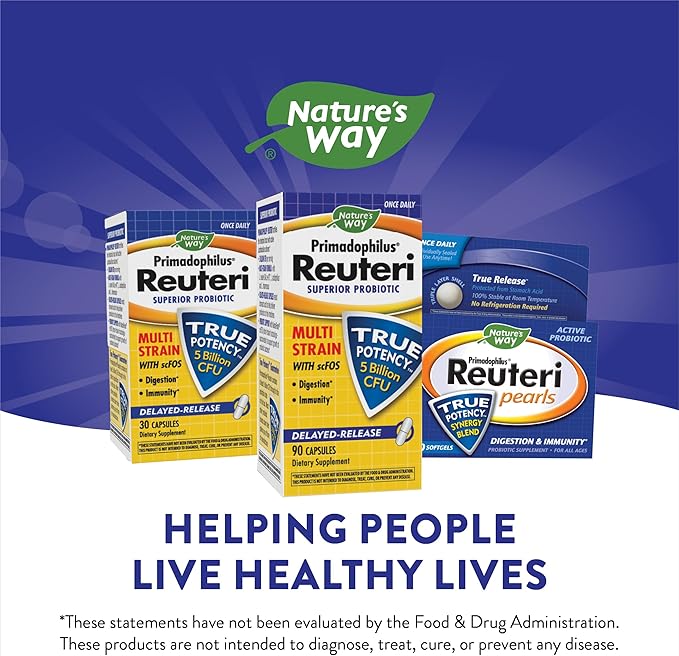 Nature's Way Primadophilus Reuteri Probiotic Supports Digestive &amp Immune Health* 5 Billion Live Cultures 90 Capsules (Packaging May Vary)