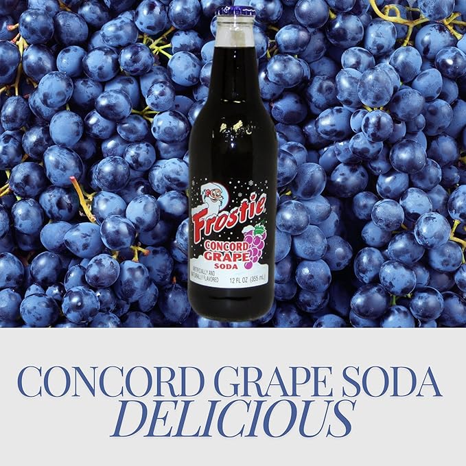 Frostie Concord Grape Soda | One of Frostie’s Popular Soda Flavors | Real Cane Sugar | Caffeine Free | 12 oz Glass Bottles with Crazy Soda Pop Bottle Opener (12 Pack)