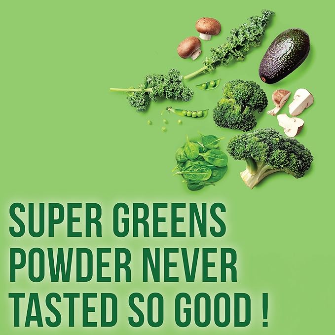 Country Farms Super Greens Natural Flavor 50 Organic Super Foods USDA Organic Drink Mix (Wheat Grass Spirulina Chlorella) Mushrooms &amp Probiotics Fiber Gut Health Natural Energy 30 Servings