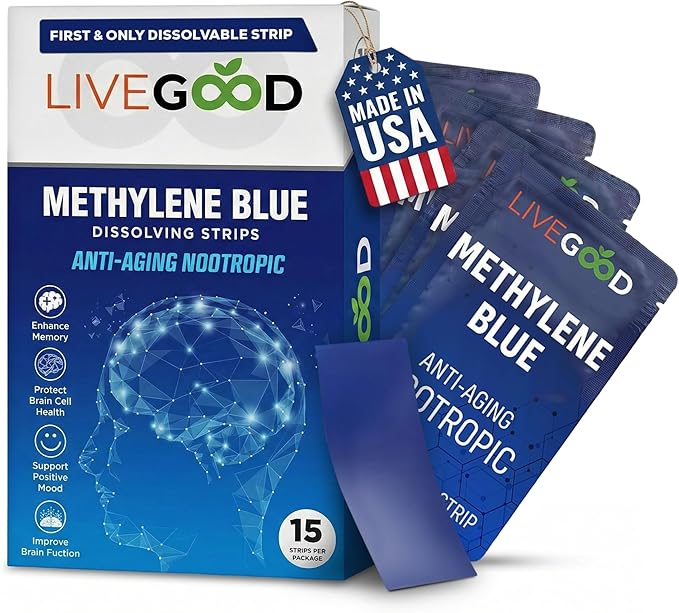 Methylene Blue Supplement for Mental Clarity and Memory – High Purity Pharmaceutical Grade Methylene Blue Strips – Fast-Acting Nootropic Brain Support – Mint Flavor 15 Count (20mg per Strip)