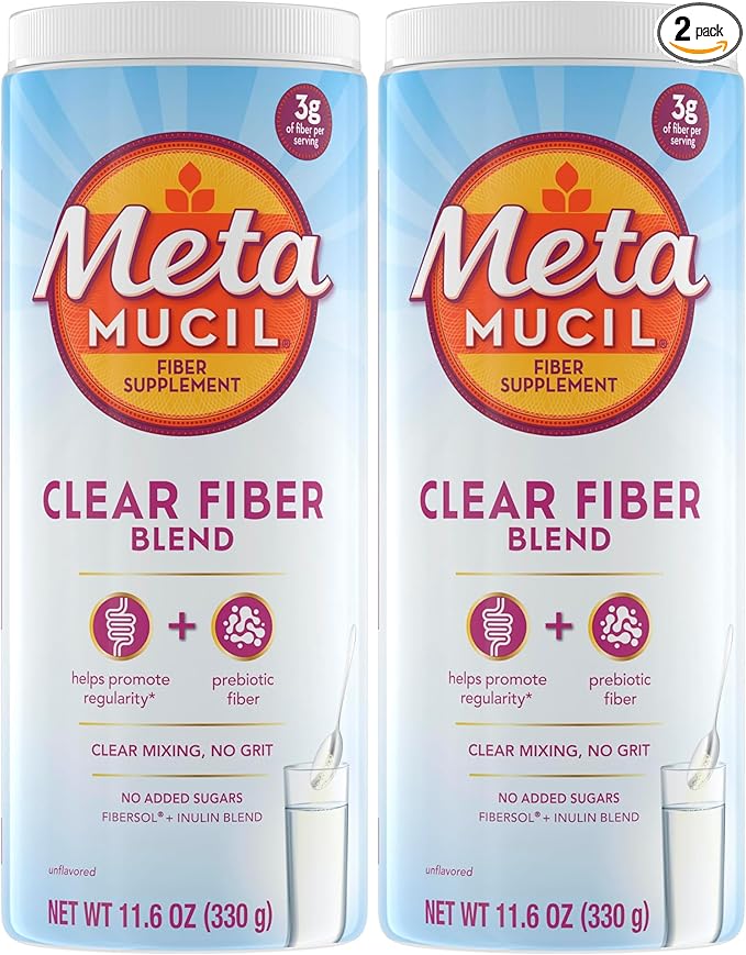 Metamucil Fiber SupplementUnflavored Clear Mixing PowderNo GritNo Sugar AddedPlant Based Prebiotic Fiber Supplement Blend for Daily Digestive Health75 teaspoons(Pack of 2)