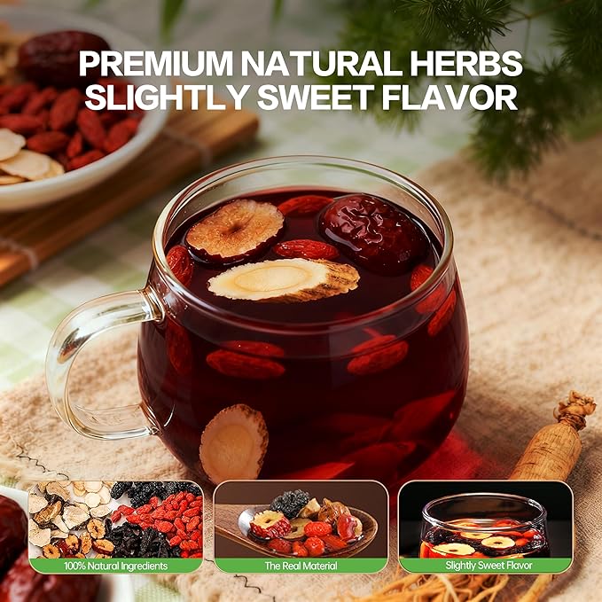 Monbrizz kidney tea formula Ginseng Six treasure tea te divina maca root Goji berries turmeric kidney formula ginseng eight treasure Cleanse Detox Caffeine-Free Tea (60count)