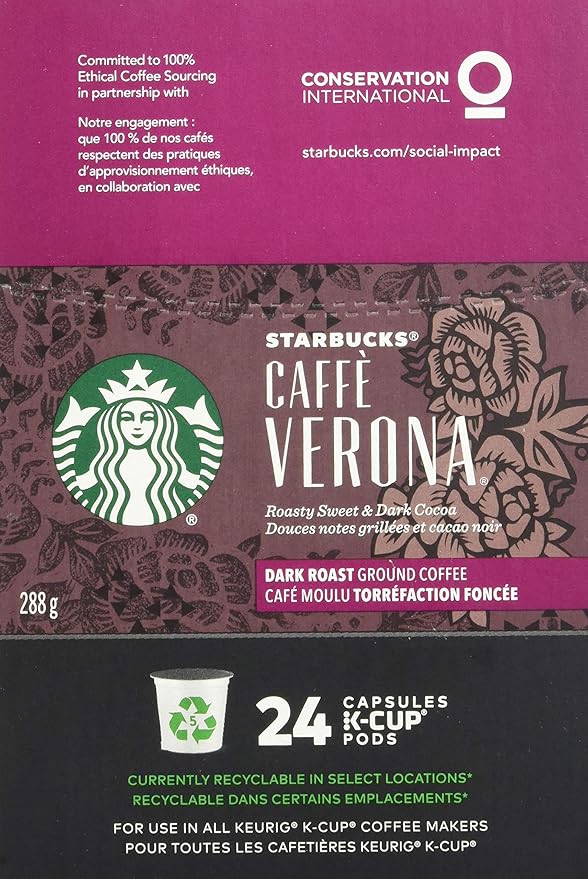 Starbucks Caffe Verona Dark K-Cup for Keurig Brewers 24 Count (Pack of 4)