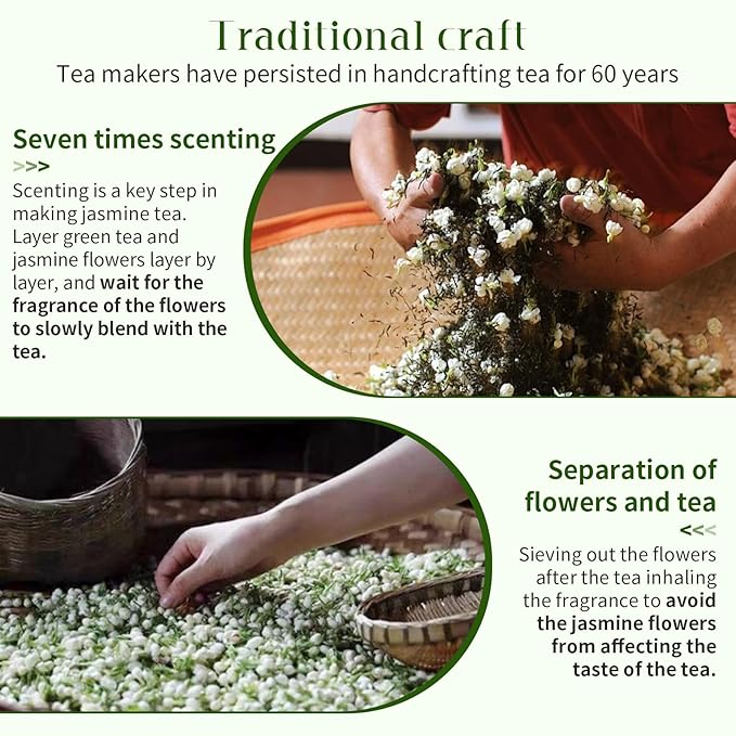 XIXICHA Jasmine Tea Loose Leaf Grade AAA Chinese Jasmine Green Tea Loose Leaf Natural Aroma and Sweet Taste （96 cups）茉莉花茶 茶叶 茉莉飘雪 绿茶 4.23oz/120g