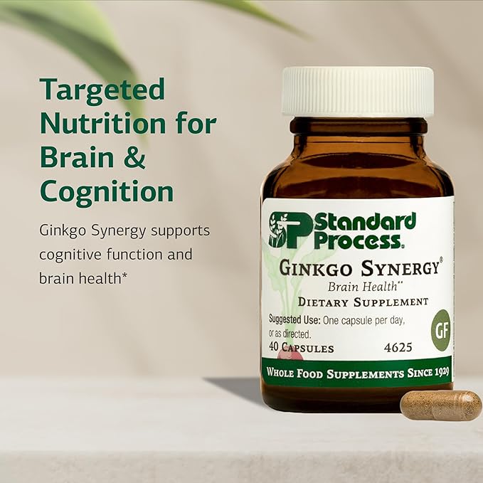 Standard Process Ginkgo Synergy - Brain Health Support Supplement - Supplement with Ginkgo Biloba Extract Organic Buckwheat Powder &amp Gotu Kola to Support Antioxidant Activity - 40 Capsules