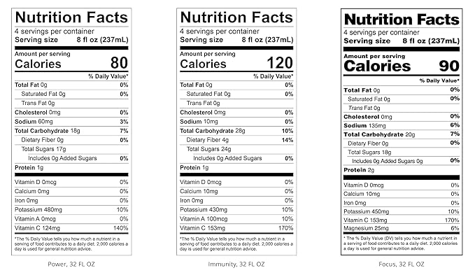 Squeezed Juice Functional MIXED BOX - 32 FL OZ Multi-Serve Bottles 3 Pack: 1 each of Power Immunity &amp Focus - 100% Juice